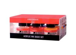 Акрилен Туш с Пипета, Основни цветове 30 ml x 6 Цвята Amsterdam Acrylic Ink 