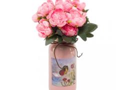 Керамична ваза с пеперуди в розово