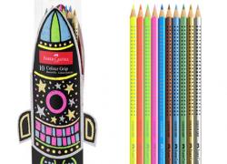 Комплект 10 цв цветни моливи за рисуване металик, COLOR GRIP неон Faber-Castell