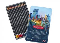 Комплект 12 цвята професионални цветни моливи в метална кутия Derwent Procolour