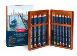 Комплект 24 цвята професионални акварелни моливи в дървена кутия Derwent Watercolour