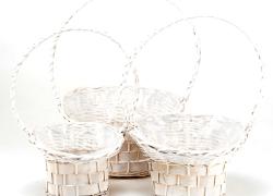 Комплект 3бр. ратанови кошници в бяло за пикник