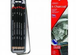Комплект  6 броя въгленови моливи в метална кутия Derwent Charcoal