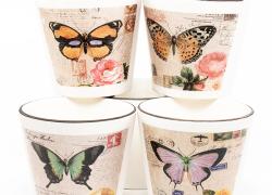 Комплект керамични кашпи с пеперуди