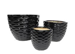 Комплект от 3 керамични кашпи ENIGMA, Черен