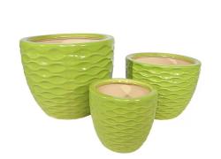 Комплект от 3 керамични кашпи ENIGMA, Зелен