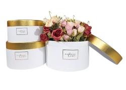 Комплект от 3 подаръчни кутии със златен кант Love, Бял