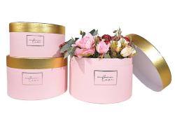 Комплект от 3 подаръчни кутии със златен кант Love, Розов