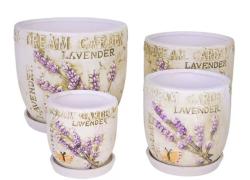 Комплект от 4 керамични саксии Dream Lavender Cute, Керамика