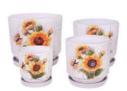 Комплект от 4 керамични саксии Sunflower & Ladybug, Многоцветен