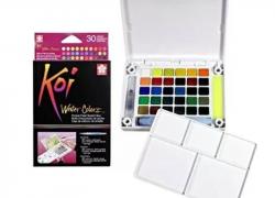 Комплект с 30 цвята акварелни бои Sakura Koi - Пленер + четка