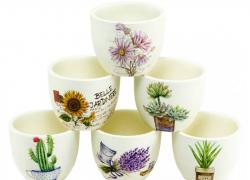 Комплект шест керамични кашпи Цветя и градина