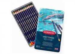 Професионални, перманентни, акварелни, цветни моливи, 12 цвята Derwent Inktense 