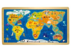 Пъзел Карта на света, дървен, 24 части, 40 х 22 х 1 cm, Small Foot