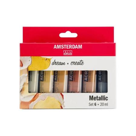 ЗА ХУДОЖНИКА  Акрилни Бои Amsterdam, 20 ml x 6 Цвята, Металикови