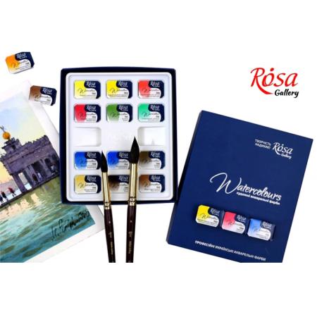 ЗА ХУДОЖНИКА  Акварелни бои 12 цвята в картонена опаковка Rosa Gallery