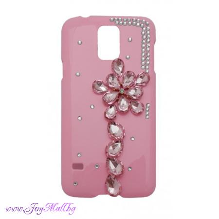ЗА МОБИЛНИ УСТРОЙСТВА   Дизайнерски гръб розов с диаманти за Samsung Galaxy S5 G900