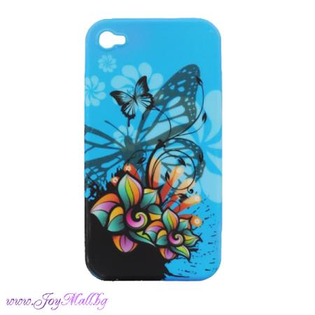 ЗА МОБИЛНИ УСТРОЙСТВА   Дизайнерски гръб син с пеперуда за iPhone 5s