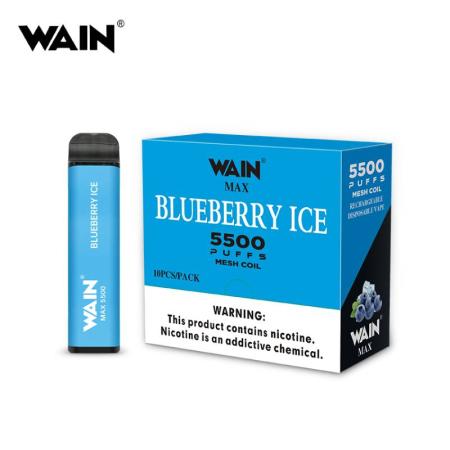 Изчерпани продукти  Еднократно вейп наргиле WAIN MAX Blueberry Ice 5500 дръпки