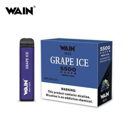 Изчерпани продукти  Еднократно вейп наргиле WAIN MAX Grape Ice 5500 дръпки