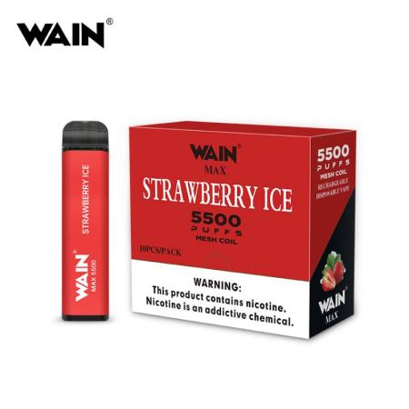 Изчерпани продукти  Еднократно вейп наргиле WAIN MAX Strawberry Ice 5500 дръпки