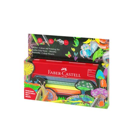Изчерпани продукти  Комплект 10 цв цветни моливи за рисуване металик и неон JUMBO GRIP Faber-Castell
