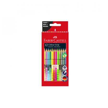 Изчерпани продукти  Комплект 12 цв цветни моливи за рисуване металик, COLOR GRIP Faber-Castell