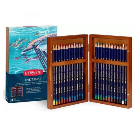 Изчерпани продукти  Комплект 24 цвята акварелни моливи в дървена кутия Derwent Inktense