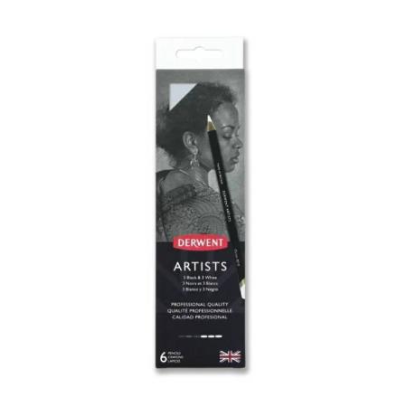 Изчерпани продукти  Комплект 6 броя черно и бяло, професионални цветни моливи Derwent Artist