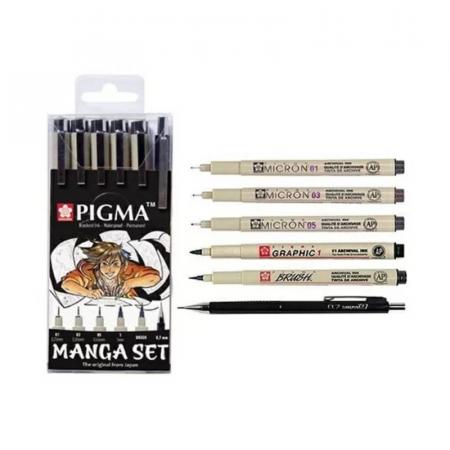 ЗА ХУДОЖНИКА  Комплект 6 броя тънкописци за рисуване на Манга Sakura Pigma