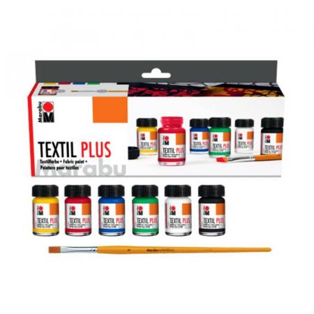Изчерпани продукти  Комплект бои за текстил Textil Plus 6 цвята 15 мл. плюс четка