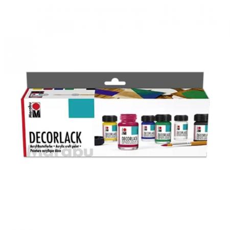 ЗА ХУДОЖНИКА  Комплект бои за твърда повърхност Decorlack 6 цв. 15 мл. плюс четка