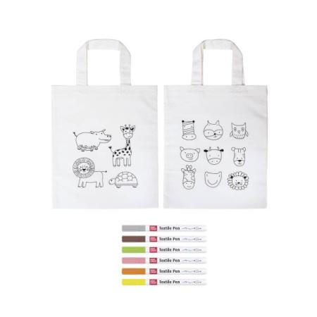 ЗА ДЕТЕТО  Комплект Детски Текстилни Чанти за Оцветяване Knorr Prandell 2 Броя + 6 Маркера, Животни