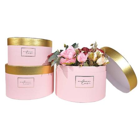 ЗА ОПАКОВАНЕ  Комплект от 3 подаръчни кутии със златен кант Love, Розов