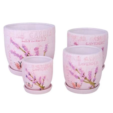 ЗА ГРАДИНАТА И ЦВЕТЯТА  Комплект от 4 керамични саксии Dream Lavender Cute Pink, Керамика