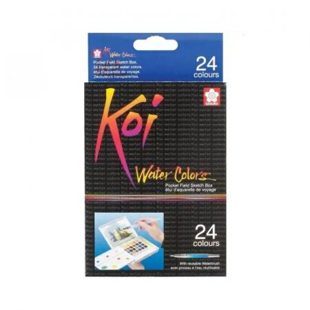 ЗА ХУДОЖНИКА  Комплект с 24 цвята акварелни бои Sakura Koi - Пленер + четка