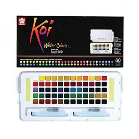 ЗА ХУДОЖНИКА  Комплект с 60 цвята акварелни бои Sakura Koi - Пленер + четка