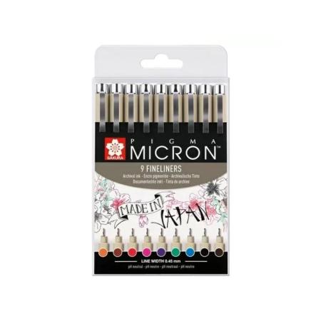 ЗА ХУДОЖНИКА  Комплект с 9 Броя Sakura Pigma Micron 05, Цветни Тънкописци