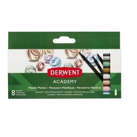 Изчерпани продукти  Металикови Флумастери за Черна Хартия, 8 Цвята Derwent Academy