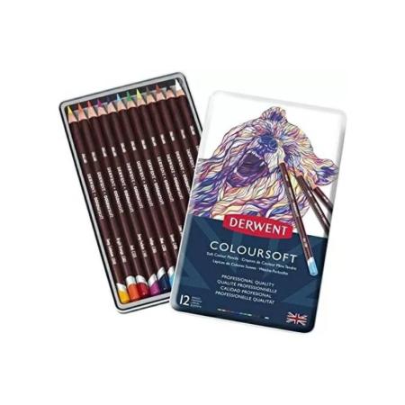 ЗА ХУДОЖНИКА  Професионални цветни меки моливи, 12 цвята Derwent Coloursoft