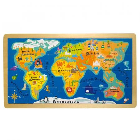 ЗА ДЕТЕТО  Пъзел Карта на света, дървен, 24 части, 40 х 22 х 1 cm, Small Foot