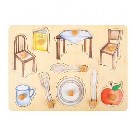 ЗА ДЕТЕТО  Пъзел за вгнездяване - предмети за кухня, дървен, от 9 части, Small Foot 