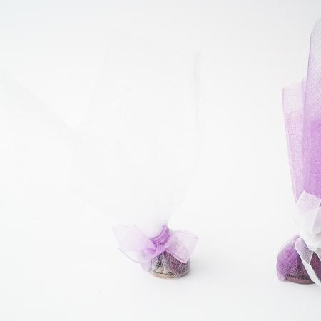 Изчерпани продукти  Сватбена кошничка/късметче в бяло с лилава панделка за хвърляне