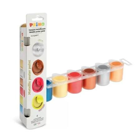 Изчерпани продукти  Темперни бои в комплект 25 ml, 6 цвята Primo - Металикови